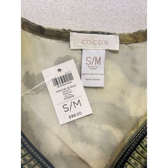 Chicos Paradise Jeweled V-Neck Sheer Poncho S/M 100% Polyester Leopard Print Gre - Picture 4 of 5